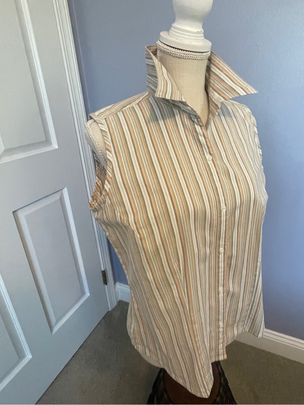 Eddie Bauer Sleeveless Striped Button Front Blouse size L